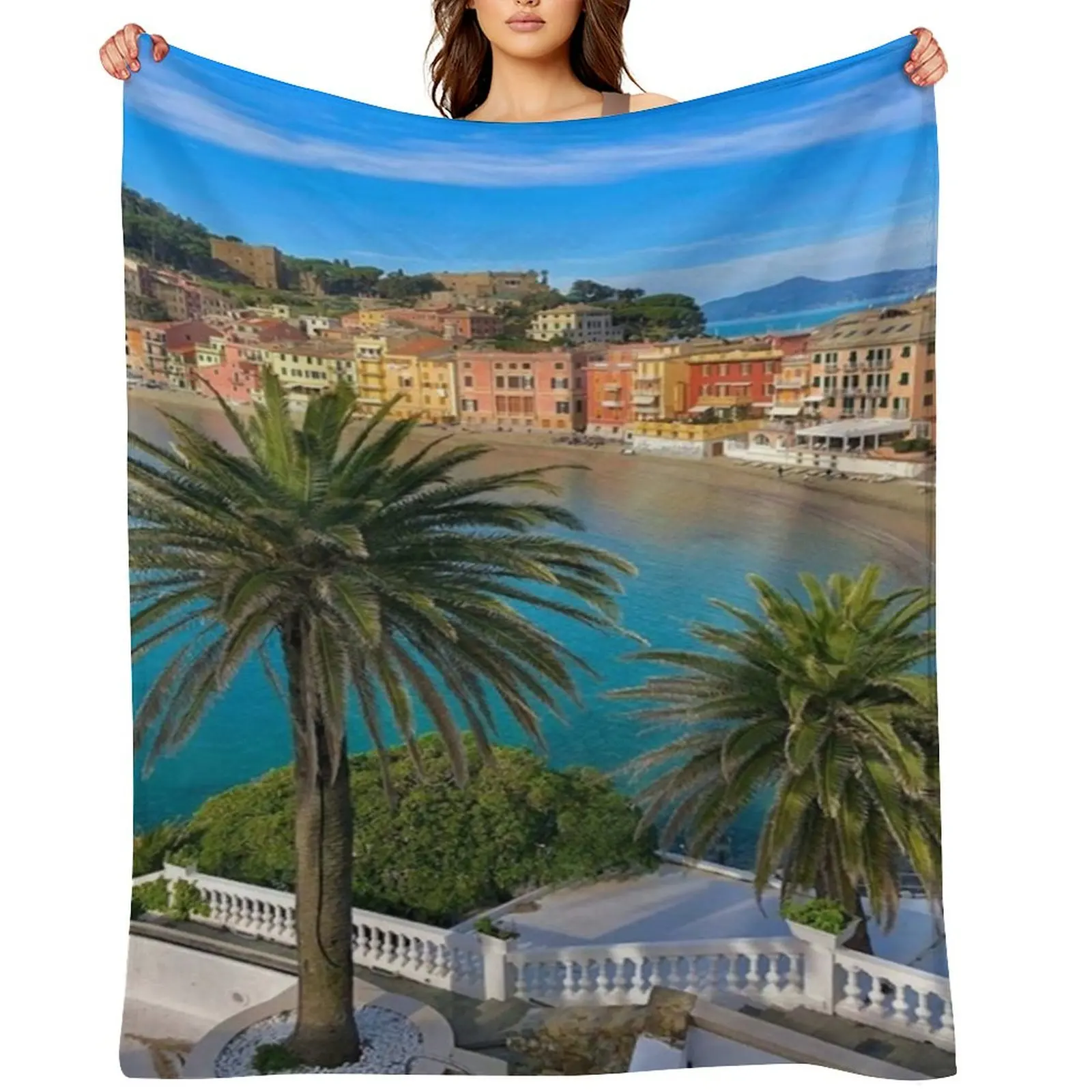 

Sestri levante beach Italy Throw Blanket Loose Soft Beds Plaid blankets ands Blankets