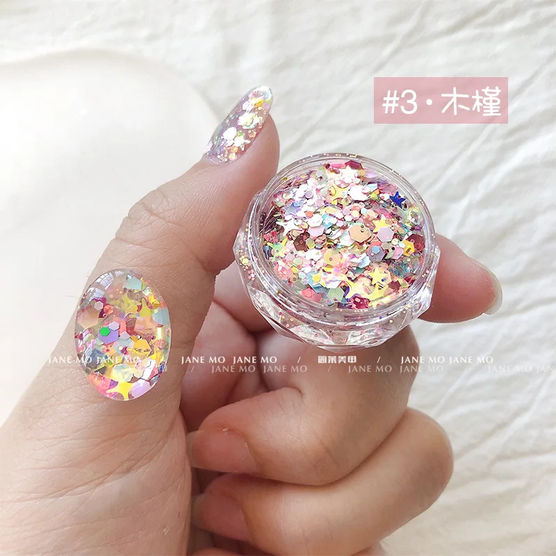 1jar Mermaid Star/Hexagon Chunky Flakes Mixed Shape Holographic Nail Glitter Sequins Loose Glitter Mixed Color Manicure Sequins