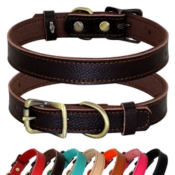 Adjustable Genuine Leather Dog Collar For Small Medium Dogs Soft Leather Pet Puppy Kitten Collars For Chihuahua French Bulldog