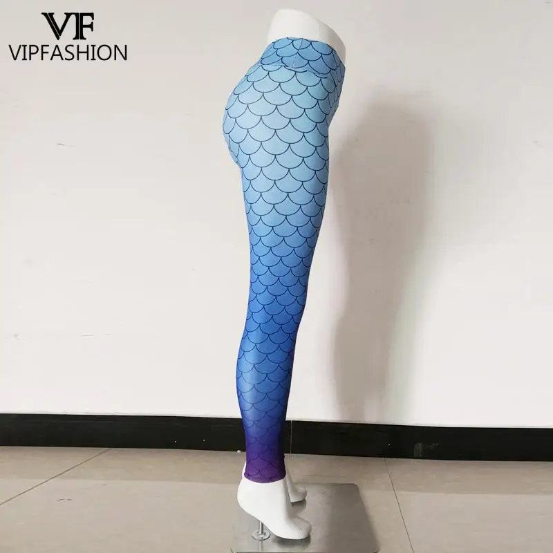 VIP FASHION Women Mermaid Printed Leggings Elastic Workout Trousers Woman Sexy Streetwear High Waist Excerise Pants for Running