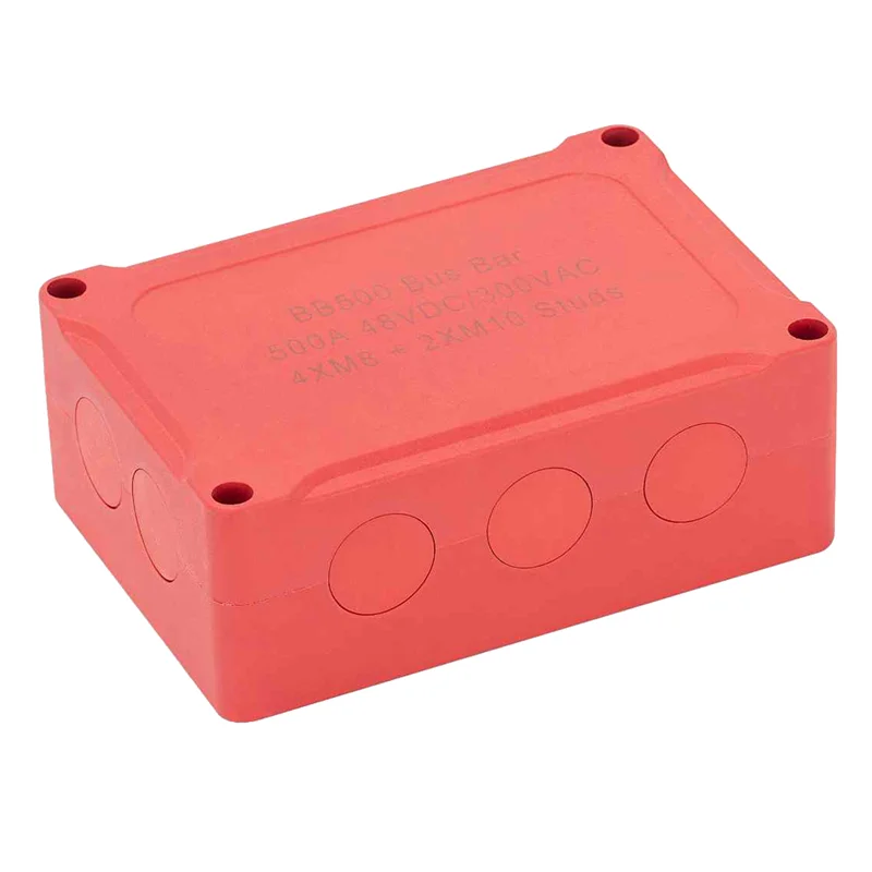 500A Marine Bus Bar 48V Automotive Power Distribution Block Big Current 6 Studs Plastic Cover for Car Boat Auto Red