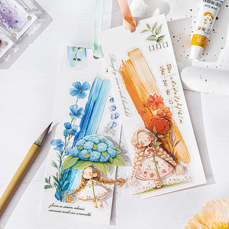 1pack or 3pack Inked Flower Watercolor Strip PET Stickers plant and floral materials decorated background stationery
