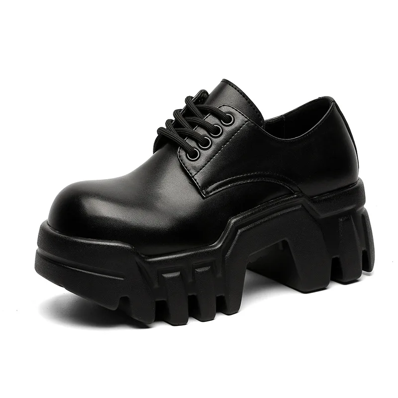 Męskie luksusowe buty platformy w stylu punk gothic, sznurowane, oryginalne skórzane buty markowe, designerskie, heavy metalowe obuwie motocyklowe męskie.