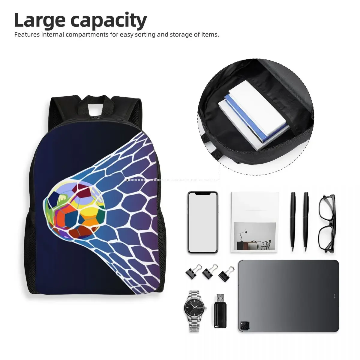 Custom Football Goal Backpacks for Men Women Waterproof College School Sports Lover Soccer Balls Bag Print Bookbag