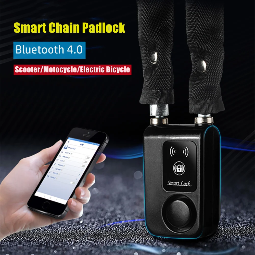 

Mobile Phone App Control Smart Chain Lock Waterproof Anti-theft Bicycle Scooter Motorcycle Helmet Bluetooth Lock 110dB Alarm