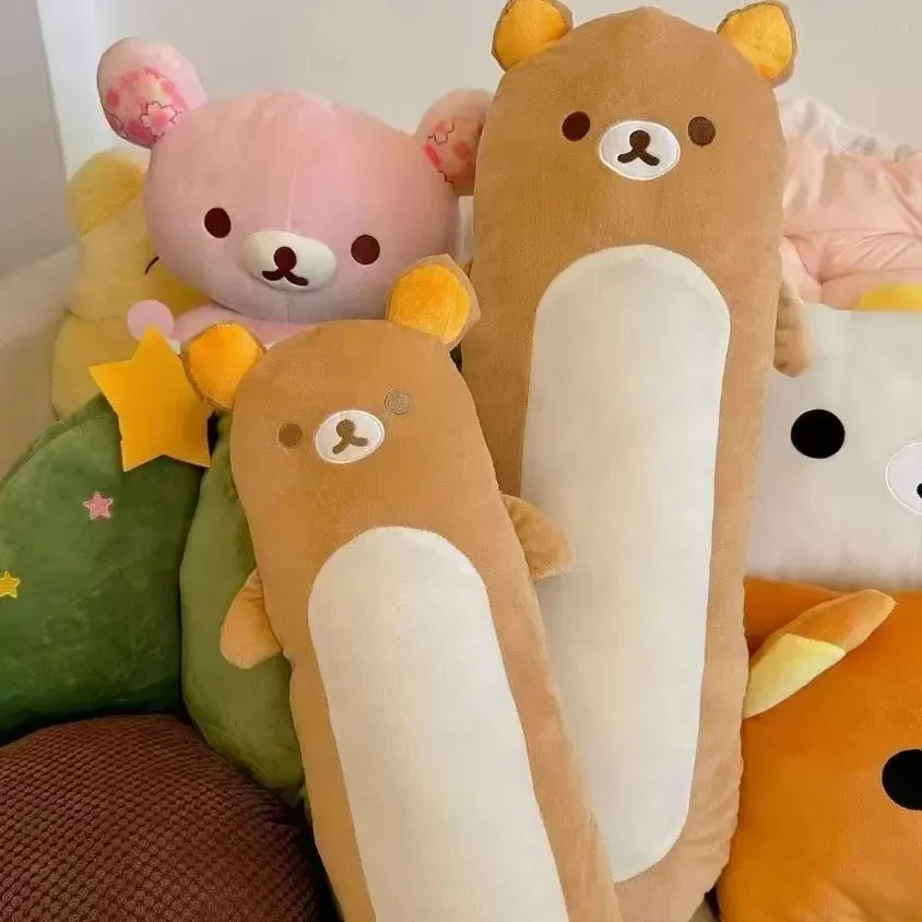 Rilakkuma Long Body Hugging Pillow - Soft Fluffy Cylindrical Brown Bear Bolster Plush Cushion for Bedroom Sofa Decor Gift - view 4
