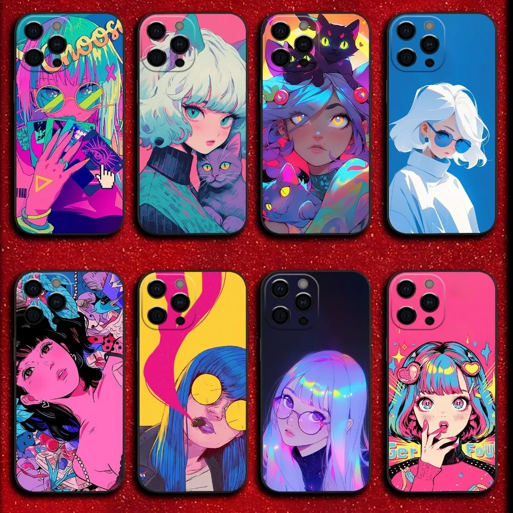 

Cute painted girl Phone Case For iPhone 16,15,14,13,12,11,Pro,XS,Max,XR,Plus,E,Mini Soft Black Cover