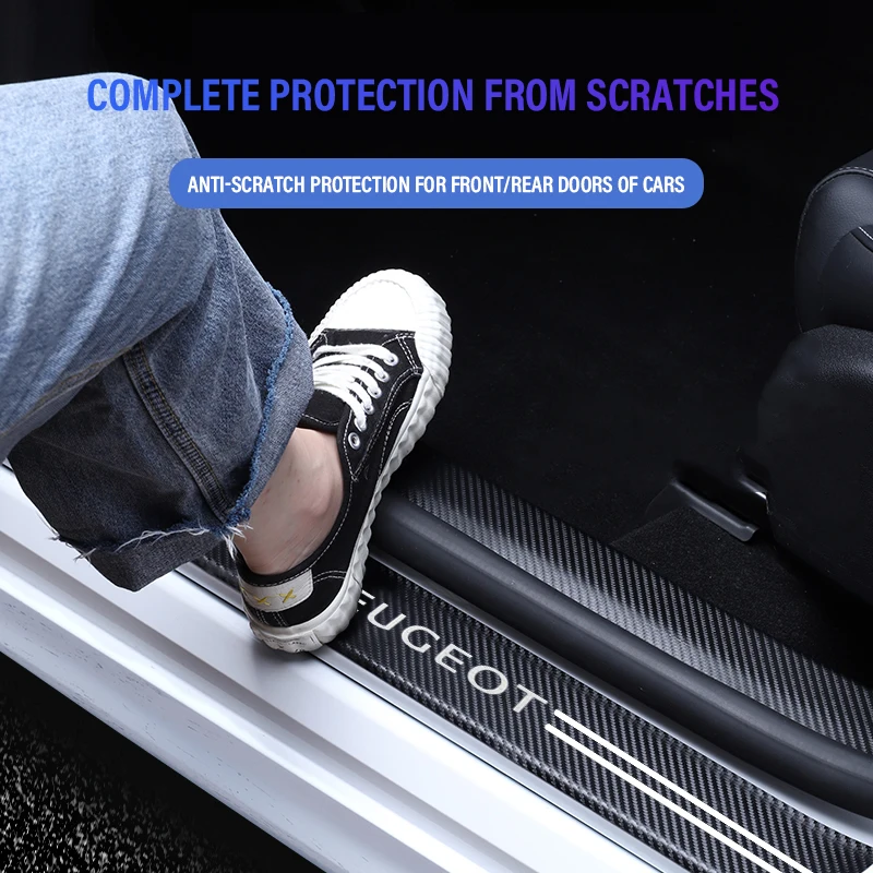 Car Logo Door Carbon Fiber Sill Protector Stickers For for Peugeot 2008 3008 4008 206 207 301 307 308 408 508 Interior Mouldings