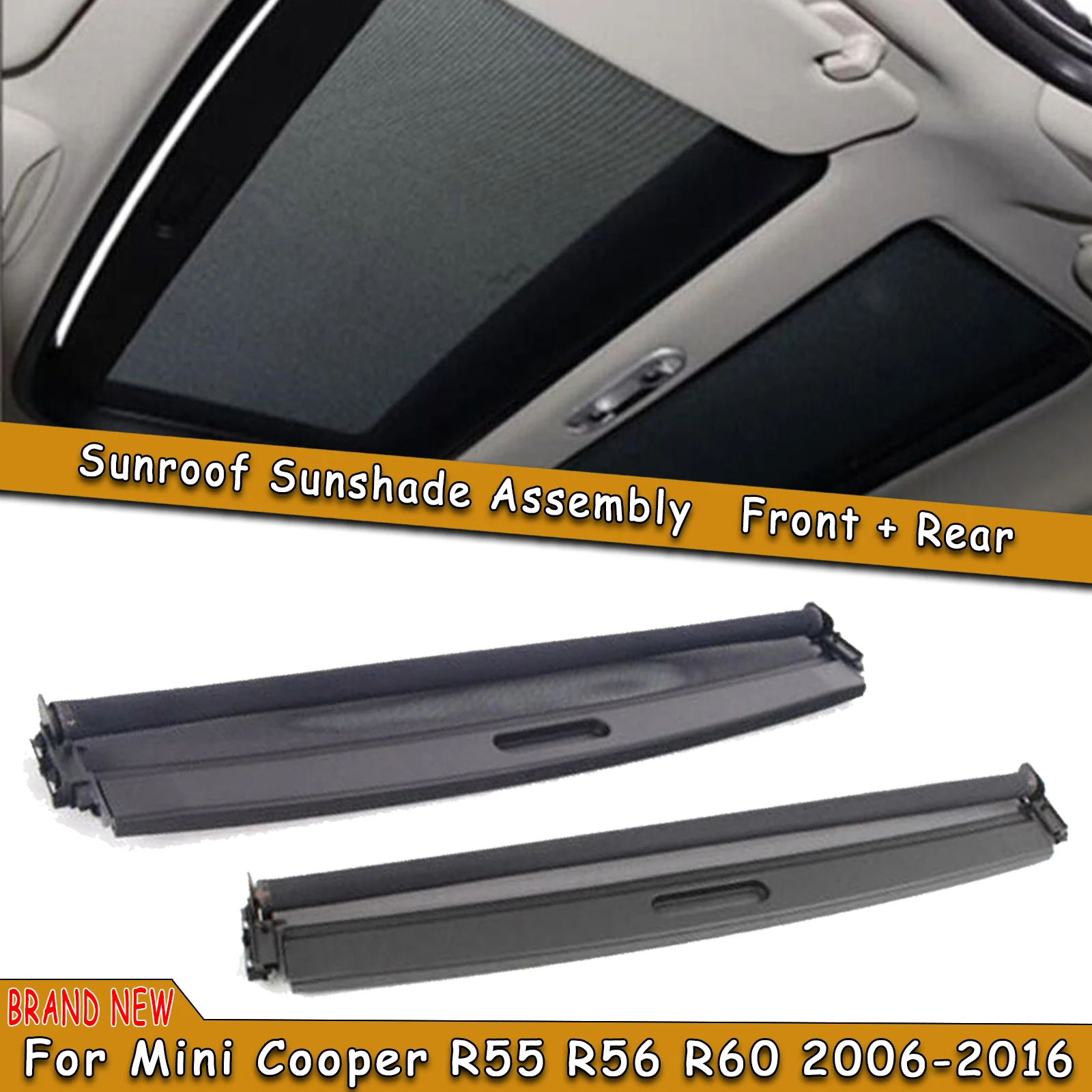 2PCS Front & Rear Sunroof Sunshade Curtain Car Sun Roof Window Roller Blind Shade Cover For MINI Cooper 2006-2016 R55 R56 R60