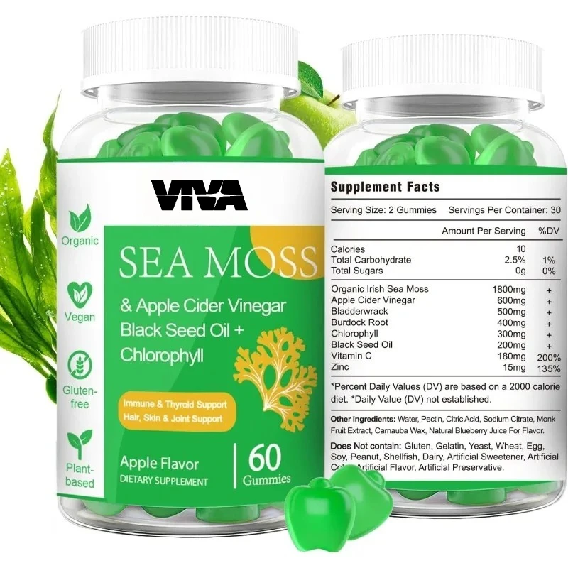 

Organic Irish Seaweed Gummies with Black Seed Oil, Chlorophyll Energy, and Immune Support, 60 Pure Vegetarian Gummies