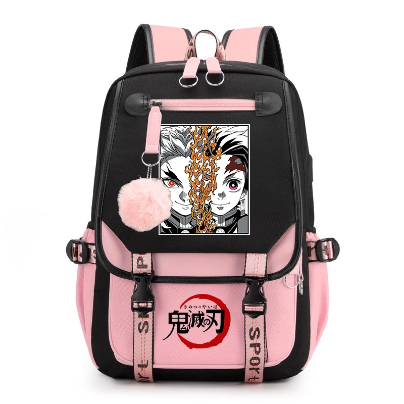 Mochila escolar de anime para niños, mochila informal con diseño de Demon Slayer para niñas, estudiantes, bolsa para libros