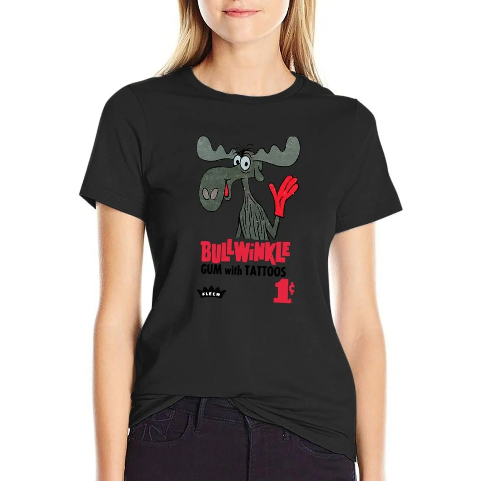 

Bullwinkle Retro Faded Style Aesthetic T-Shirt blacks customizeds summer tops womans clothing
