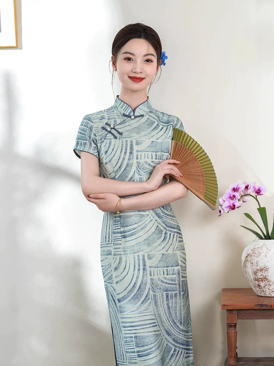 

Summer 2025 Vintage Slim Fit Chinese Style Cotton and Linen Slim Fit Improved Cheongsam Dress for Women Qipao