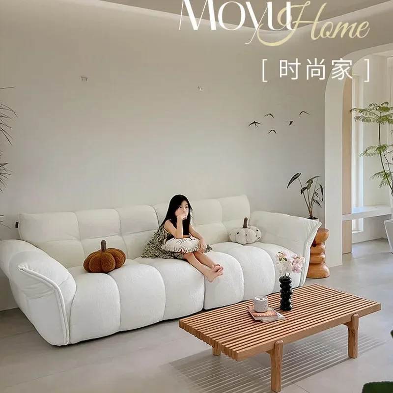 French wabi sabi cream wind lily sofa light luxury Internet celebrity straight row marshmallow lamb wool cloud petal sofa