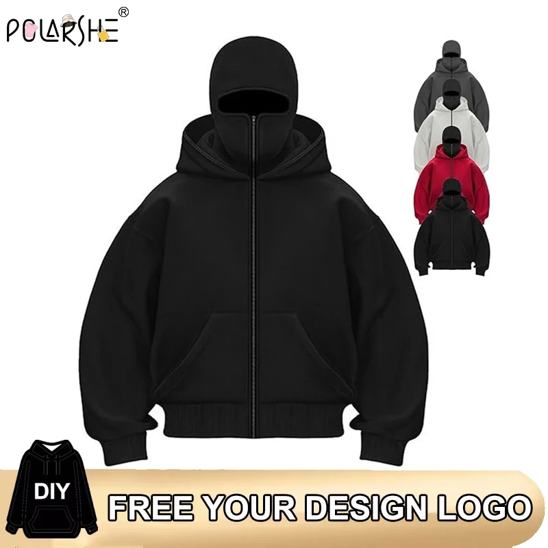 Men's Balaclava Zip Hoodie Winter Warm Casual Sweatshirt With Hooded Face Mask Zipper Design Sports Jacket Outdoor Sportswear ﻿