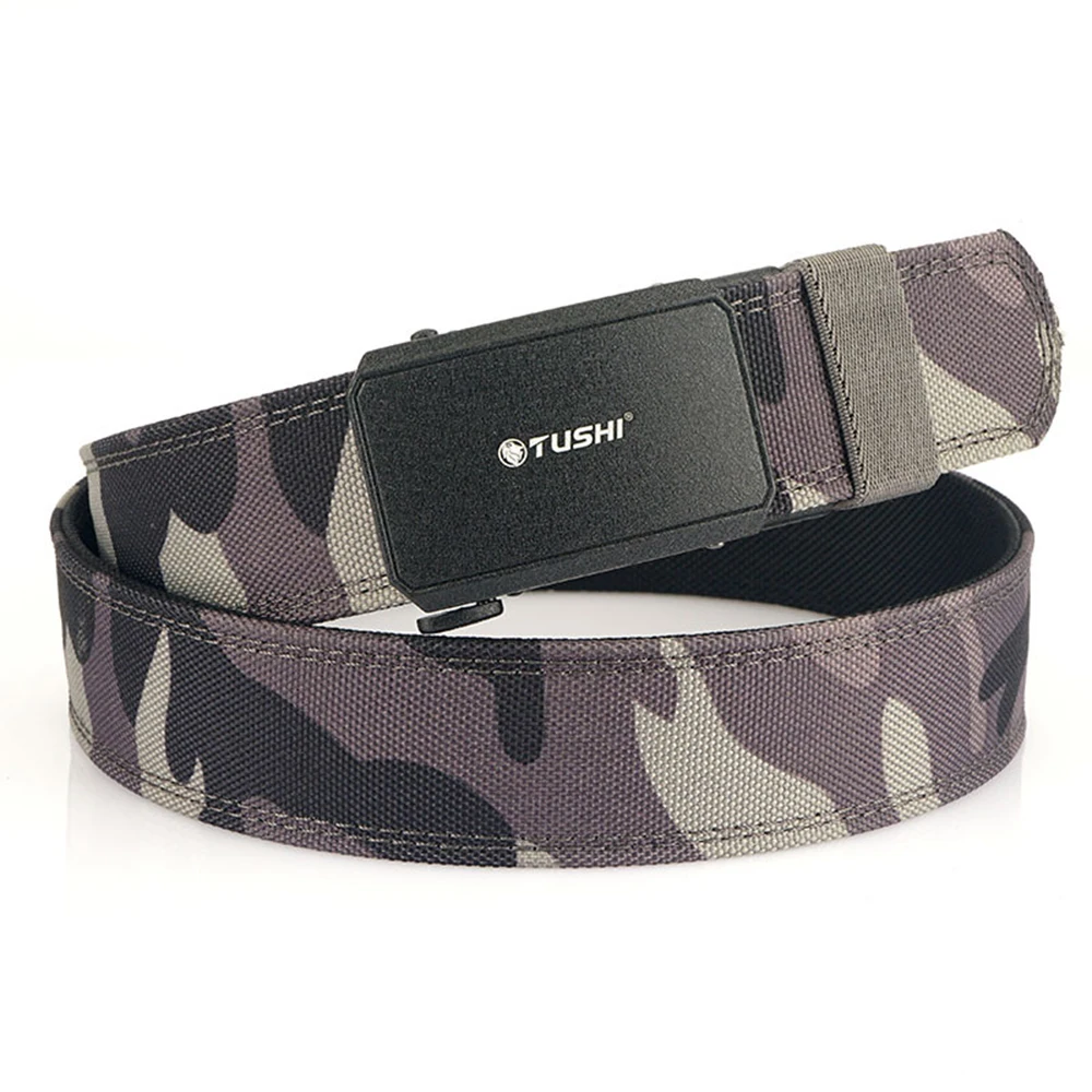 TUSHI Metal Automatic Buckle Hard Tactical Belt Double Layer Thickened Hanging Gun Belts Outdoor 140CM Long Army Belt Hunting