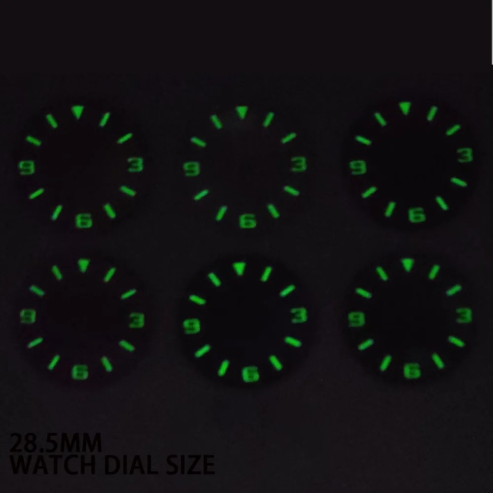 SIX DAZZLING COLOURED 28.5MM DIALS WITH LITERAL NO DATE FOR NH35/4R calibre luminescent