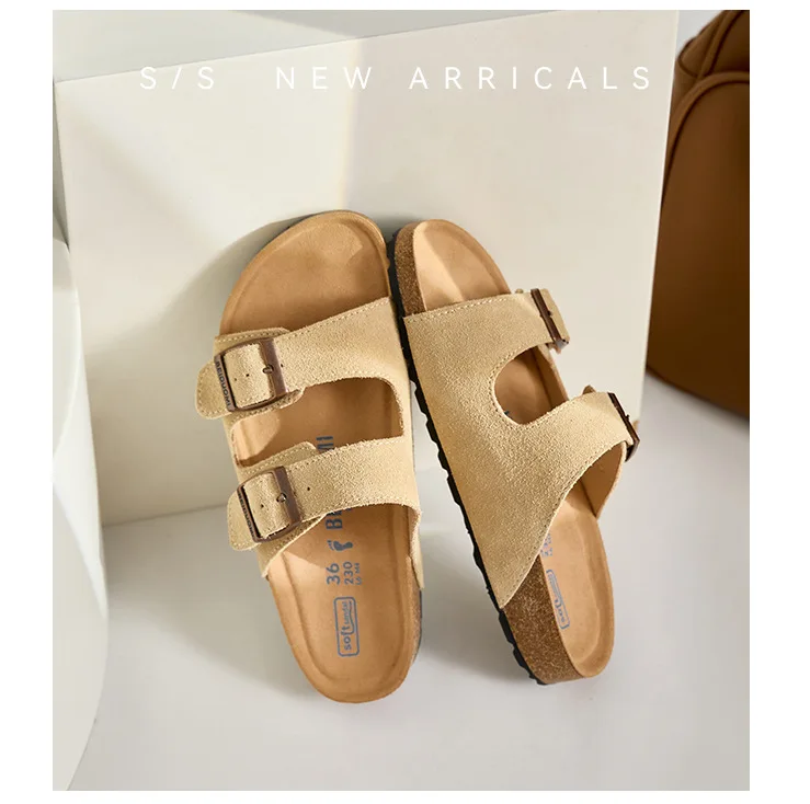 حذاء جلد عادي من Birken للرجال والنساء ، شبشب بنعل من الفلين الأصلي ، صندل بتصميم جديد ، من Birken