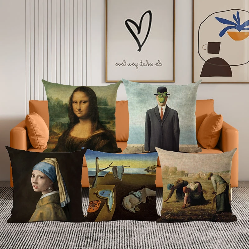 Mona Lisa Smile Cushion Cover Renaissance Famous Oil Painting Art Style Living Room Sofa Throw Pillow Home Decoration Pillowcase
