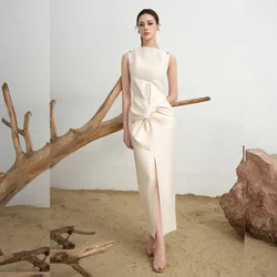 Customized Chinese Style Jersey Pleat A-line Scoop Neck Midi Dresses Homecoming Dresses Classic Exquisite Modern Style Pastrol U