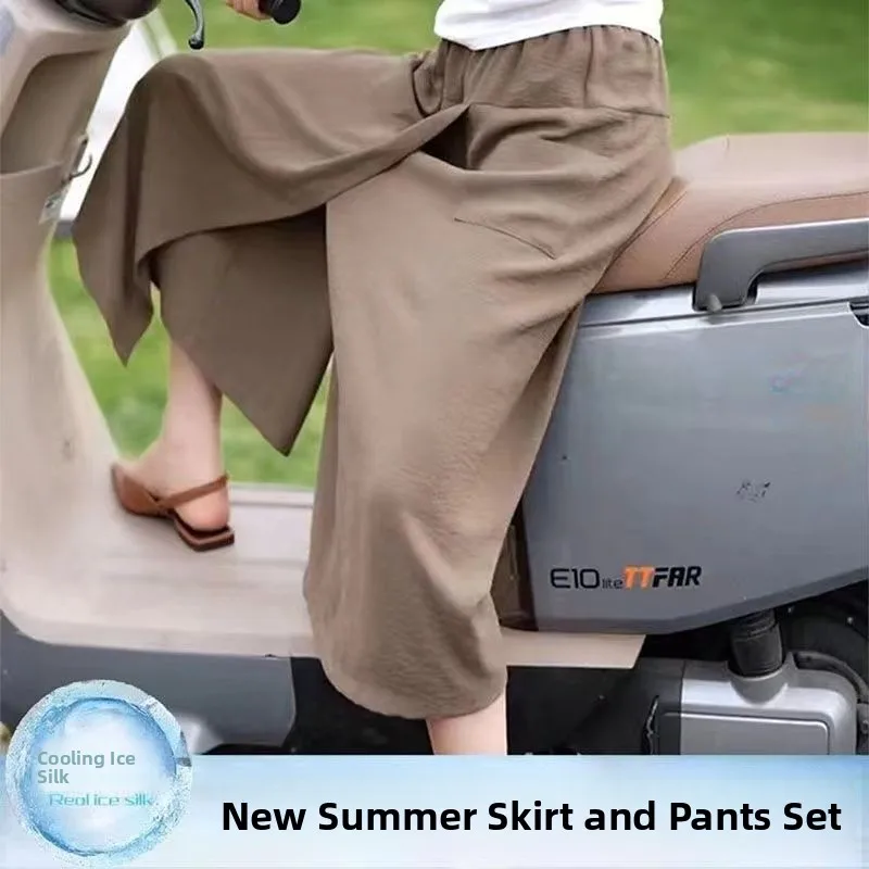 Pantaloni estivi sottili a vita alta a gamba larga Gonna casual per donna Vestibilità ampia Lunghezza sette pollici Spacco aperto Sle plus Size