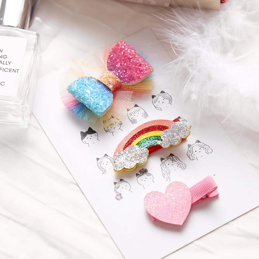 

3Pcs Lace Bow Rainbow Clips Kids Hairpins Christmas Costume Stage Performance Gift Hair Pins Girls Hairclip