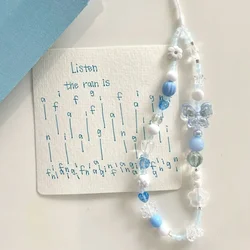 Blue Phone Charms Lanyard Cute Flower Butterfly Bead Strap Accessories For iPhone XR XS XSMAX Camera Books Schoolbag Keys Chain