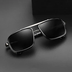 Lunettes de soleil punk polarisées pour hommes, lunettes de soleil carrées Steampunk, lunettes de conduite pour hommes, nuances de logie d'été, mode vintage, UV400