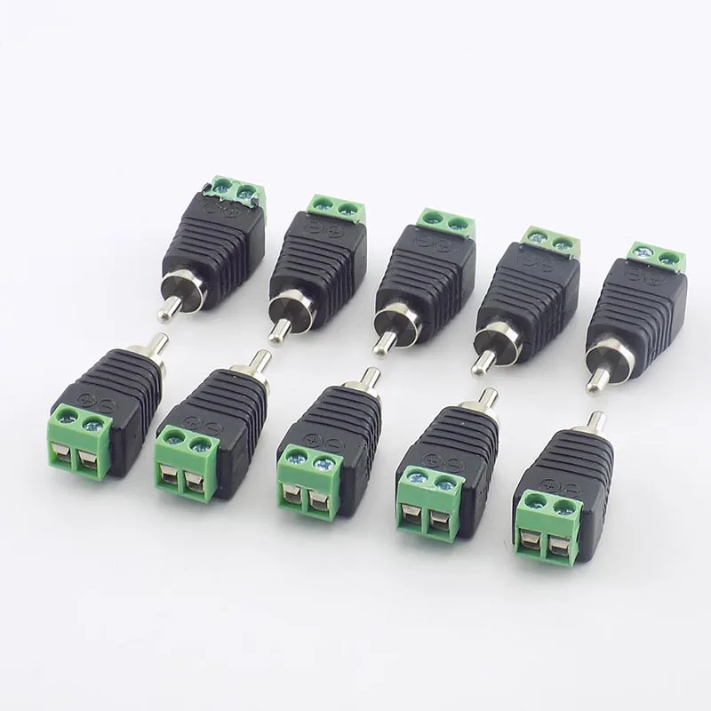 Coaxial CCTV Camera Connector, terminal de parafuso macho, adaptador para monitoramento de vídeo, acessórios, Q1, Cat5, Cat6 para RCA, 10pcs por lote