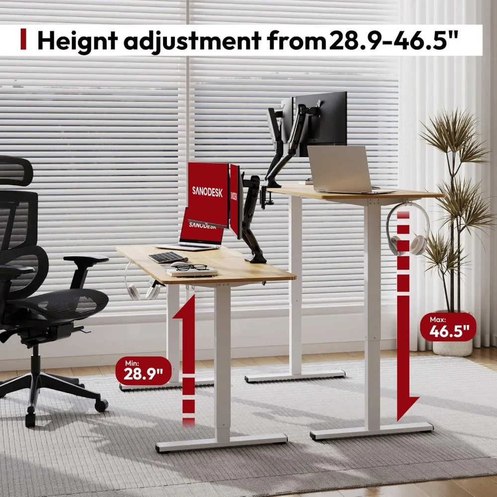 adjustable height electric desk 55x24 inches for home office, sit-stand computer workstation