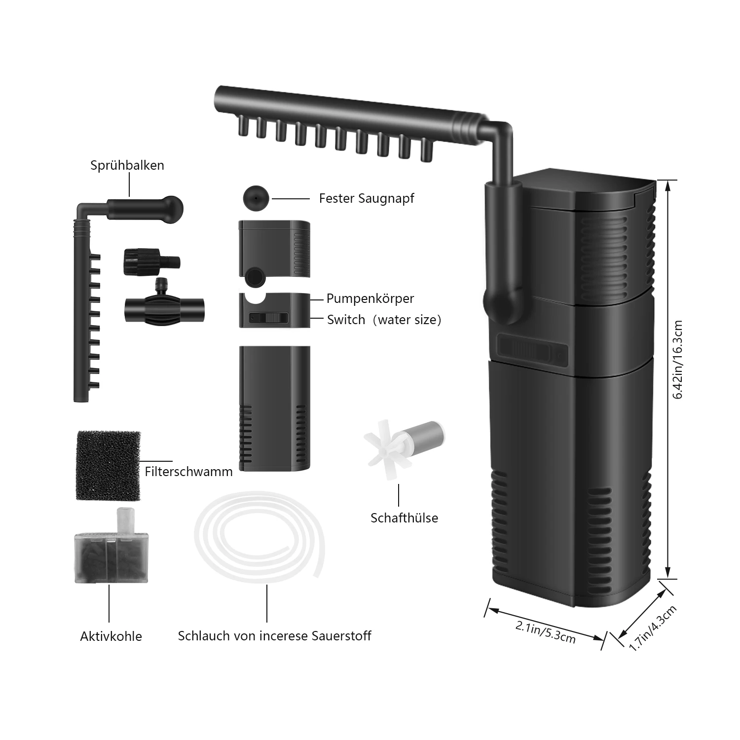 Aquarium Filter 6W Aquarium Pumpe Aquarium Innenfilter Einstellbarer Aquarium innenfilter 450L/H Wasserpumpe Durchfluss Aquarienfilter mit Wasserpumpe für 60L Aquarium