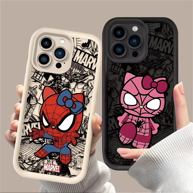 Spider Man Cute Hello Kitty Silicone Phone Case For iPhone 15 16 Case iPhone 14 13 12 11 Pro Max X XS XR 7 8 Plus SE TPU Cover