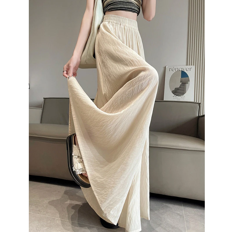 

Новинка 2026 года: Женские универсальные брюки с высокой талией, длиной до щиколотки, повседневные, свободные, с эластичным поясом, широкие штанины, модель T72