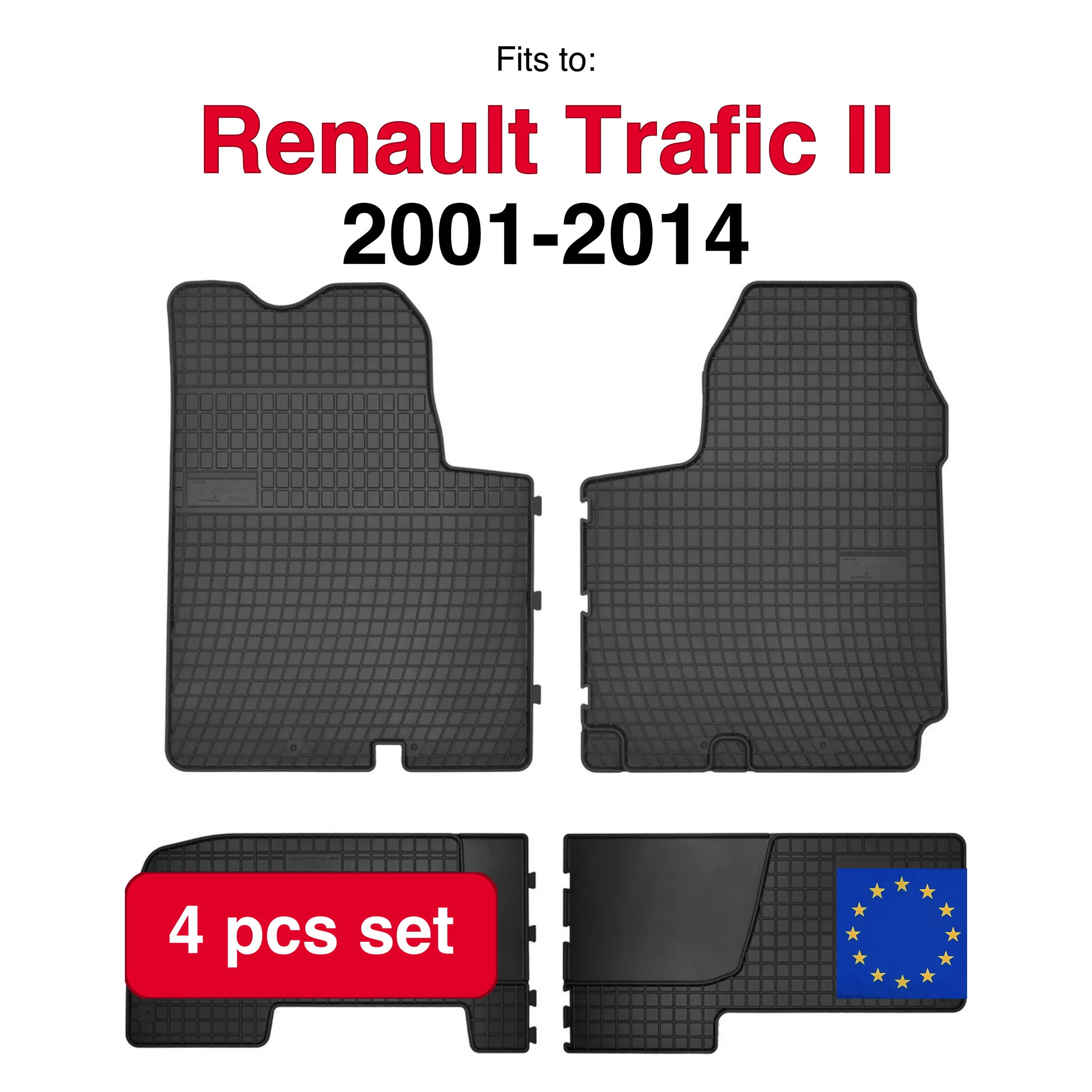 Tapis De Voiture Sur Mesure Pour Renault Trafic 2014-2025 - Moquette Noire, Bordure Noire, Couture Blanche, Antidérapant - 12
