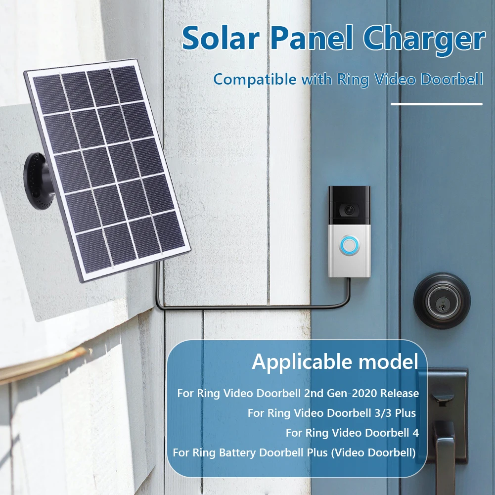 1/2Pcs 20W 5V Solar Panel for Ring Video Doorbell 4/3/3/Plus 2 360 Degree Adjustable Wall Mount Solar Charger Solar Panel Kit