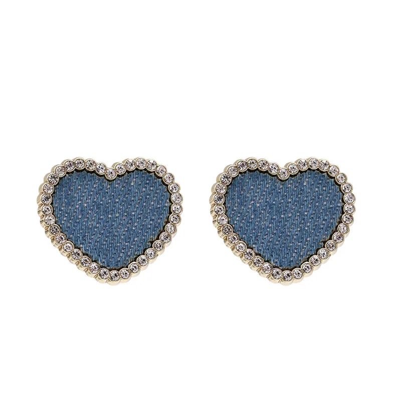 Mode Blauwe Denim Hart Vorm Studs Oorbellen Love Statement Bruiloft Geometrische Hart Bohemian Vintage Acryl Trend Sieraden