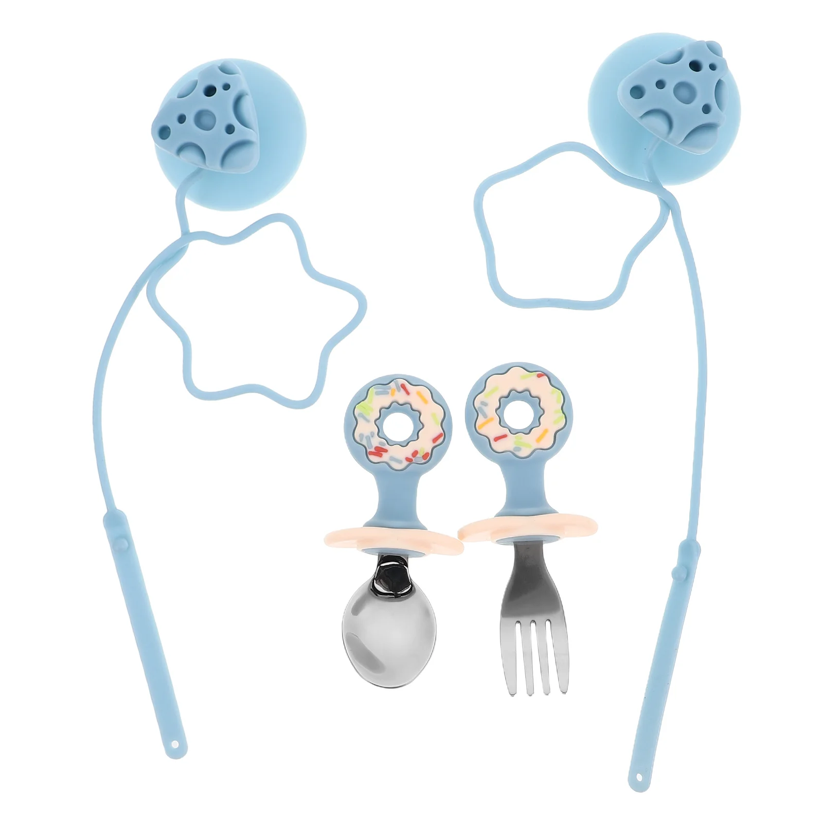 

Baby Tableware Kids Cutlery Set Feeding Supplies Toddler Stainless Steel Silicone Utensils Training Anti Drop Chain