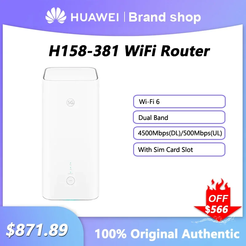 

Оригинальный маршрутизатор Huawei 5G CPE PRO 5 H158-381 WiFi 6 7200 Мбит/с двухдиапазонный усилитель сетевого сигнала со слотом для SIM-карты RJ45 RJ11