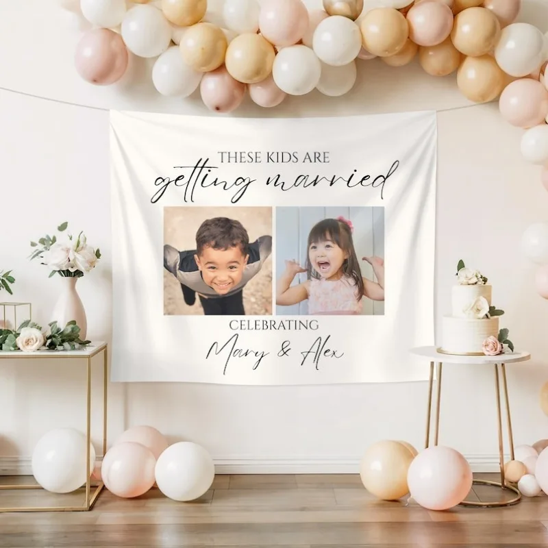 Wedding Welcome Tapestry, Bride & Groom Names/Date, Horizontal Backdrop, Engagement Decor, Wedding Wall Hanging, Home Keepsake
