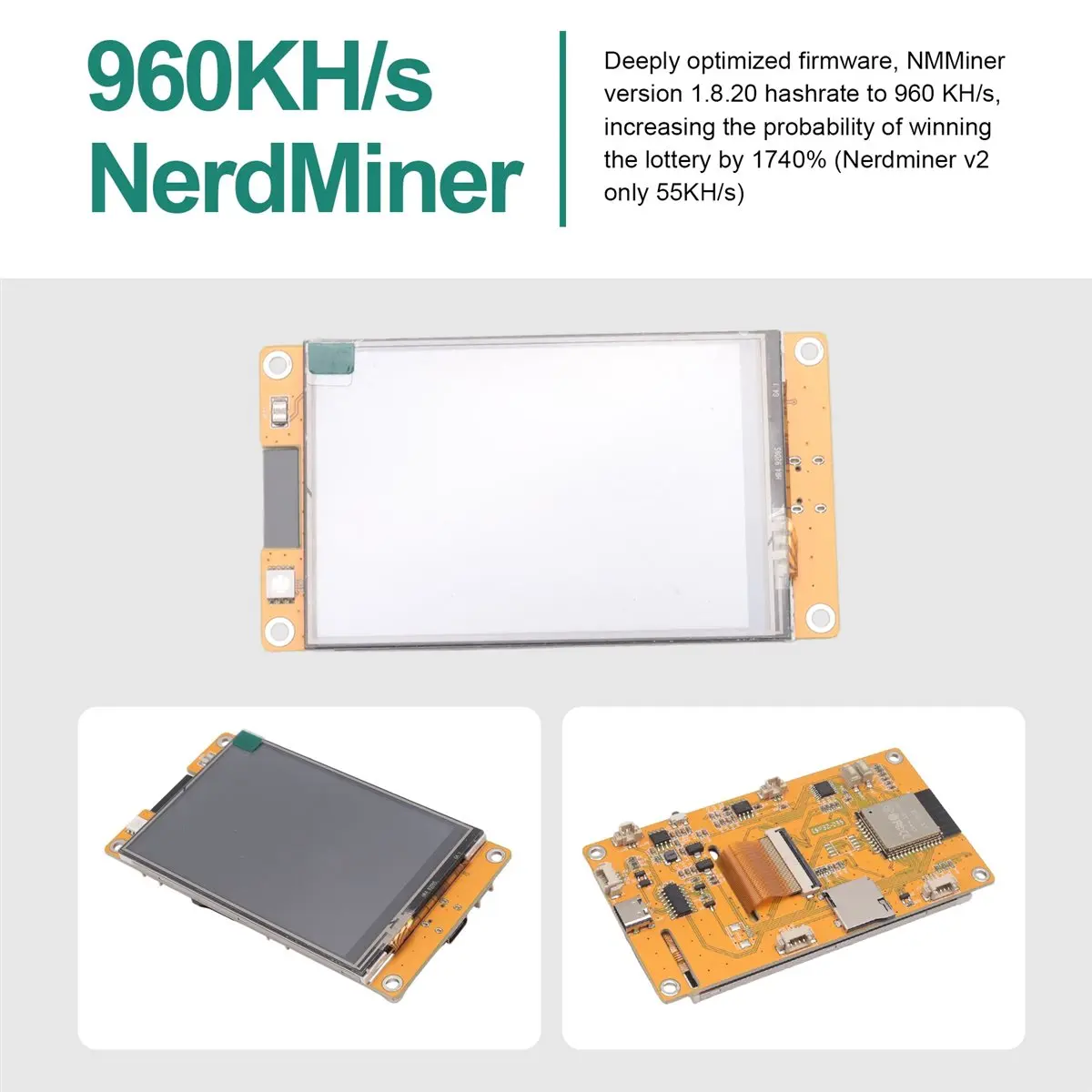OKgood NMMiner NerdMiner V2 Hashrate Lucky Miners ESP32 3.5 Inch Smart Display Crypto Solo Lottery 960KH/S Bitcoin Board