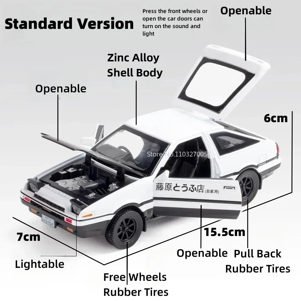 1:32 Toyota AE86 Initial D Miniature Alloy Models Diecast Car Toy Pull Back Sound Light Doors Opened Toys Boys' Gifts Collection