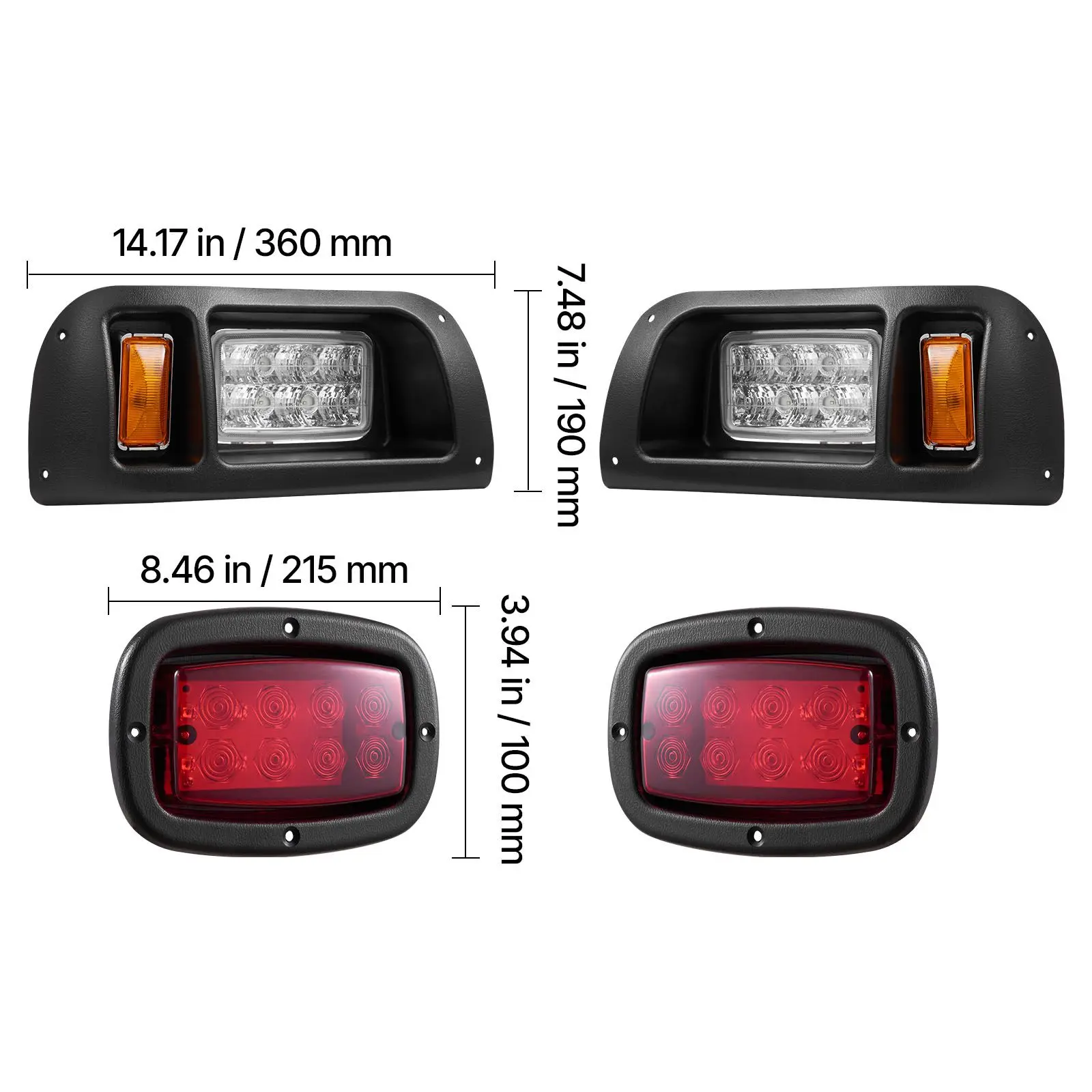 Golf Cart Light Kit, 12 Volt, LED Headlight and Tail Light Kit with Wiring Harness, Switch, Zip Ties, ABS Housing, High-Brightness, Waterproof and Dustproof, Fit for EZGO TXT 1996-2013 Models