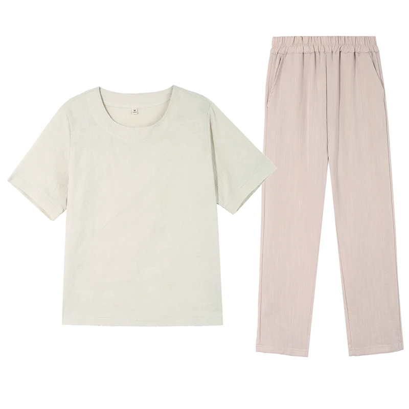 

New Women'S Summer Leisure Sports Suit Middle Aged Mom Fashionable Versatile Loose Thin Round Neck Short Sleeve Two Piece Set