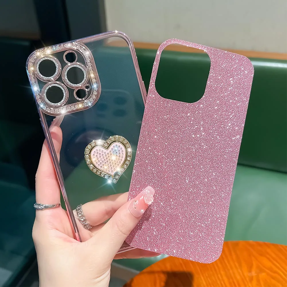 Kerzzil Luxe Diamond Plating Hart Clear Case Voor iPhone 11 12 13 14 15 Pro Max Met Lens Protector Schokbestendige Soft cover