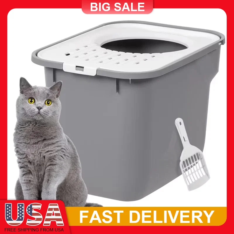 

Top Entry Cat Litter Box with Lid Privacy Walls Scoop Large Opening Anti Scatter Easy Clean Non Slip Base for Cats and Kittens