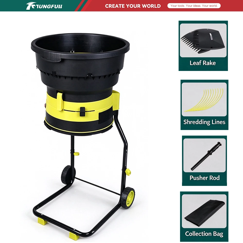 High Power Electric Leaf Mulcher No‑Blade System Adjustable Fineness Wheeled Garden Yard Leaf Shredding Machine