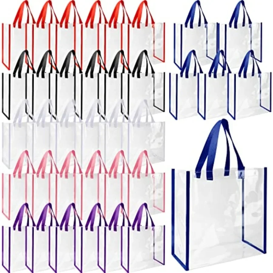 

Pack 12x12x6 Inch Clear Tote Bag Stadium Approved Bulk Plastic Beach Tote Gift Bag with Handle for Gym Sports Pack, 12x12x6 Inc