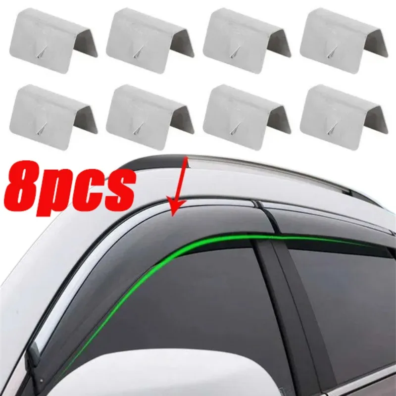 8-1pcs Car Window Baffle Accessory Clip for Car Wind / Rain Deflector Metal Fitting Clips Replacements Stainless Steel Clamp