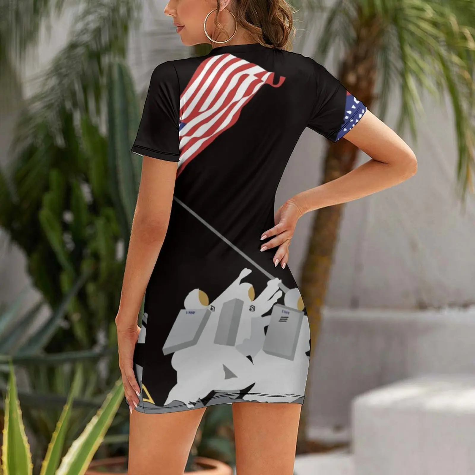 Astronauts Raising the Flag Short Sleeved Dress Elegant gown luxury dresses clothes for woman