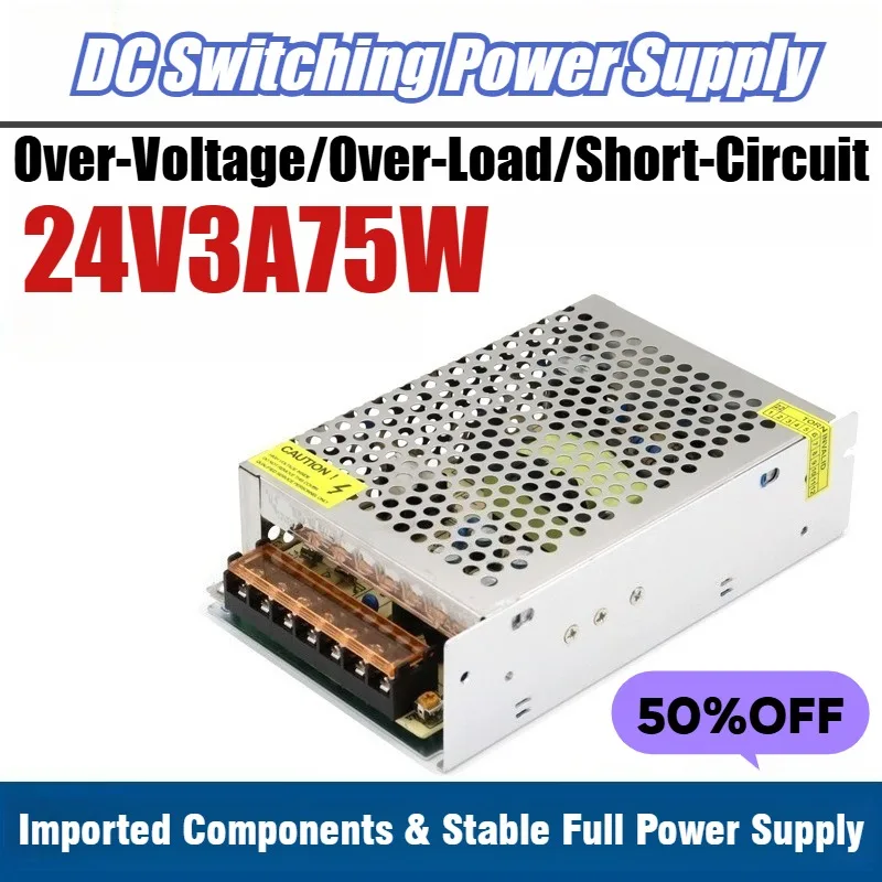 

220V to 24V 3A 75W DC Switching Power Supply,For Security Monitoring and LED Lighting